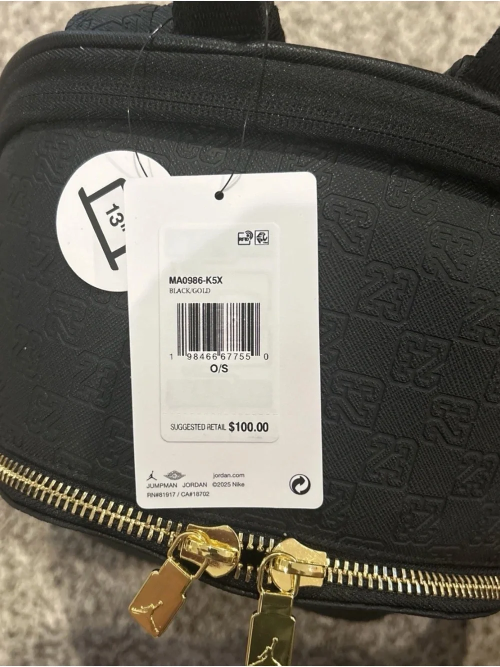 NWT Jordan Black Limited Edition Embossed Monogram Backpack with Gold Logo